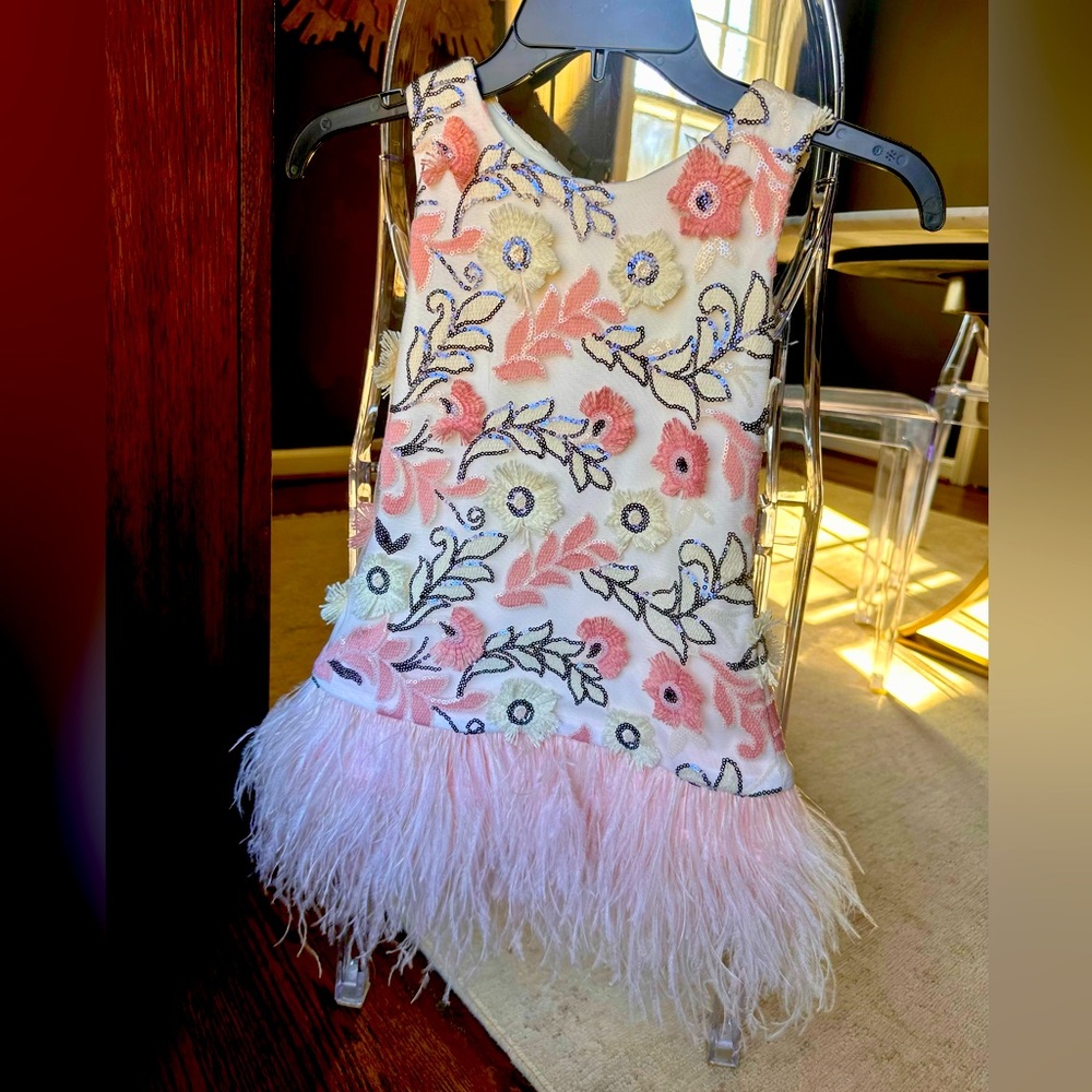 Zoe Ltd Embroidered Dress with Feather Hem